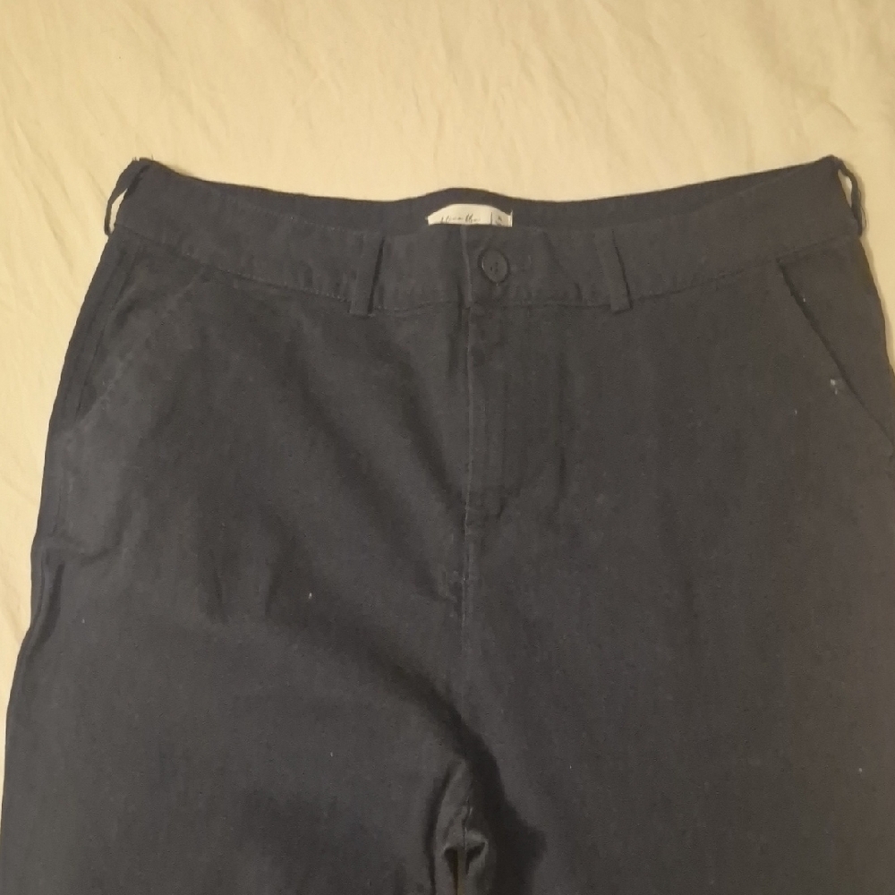 Womens Navy Cotton Blend Pants - Classic Straight Fit